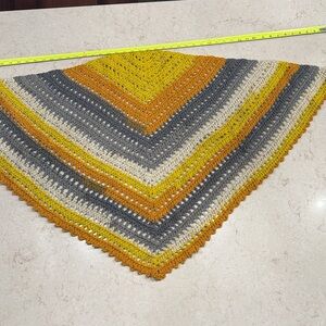Handmade Crocheted Triangle Shawl in Mustard, Gray & Cream handmade by me!